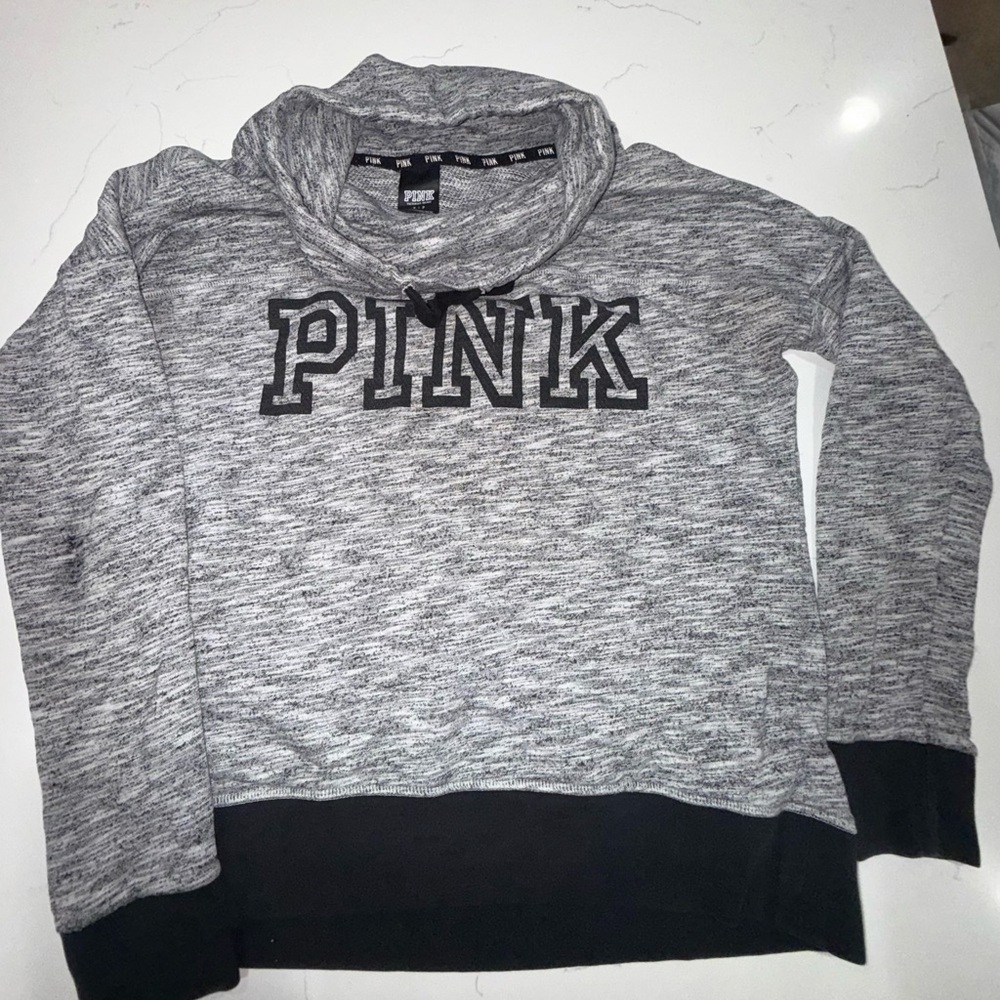 PINK Victoria's Secret Gray and Black Cowl Neck Sweater